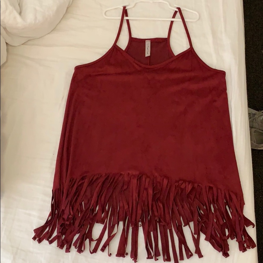 Maroon Fringe Tank Top